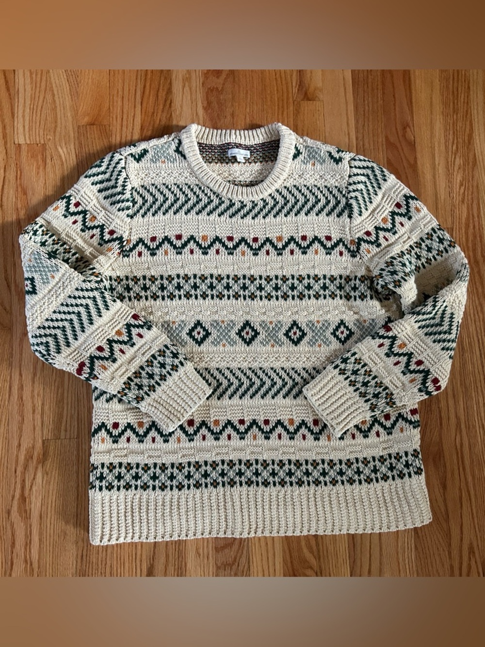 Vintage LL Bean Cream Fair Isle Crewneck Sweater